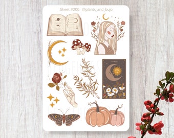 Boho Witchy Sticker Sheet, Tarot Sticker Sheet, Witch Stickers, Bohemian Stickers, Boho Stickers, Moon Stickers, Book Stickers