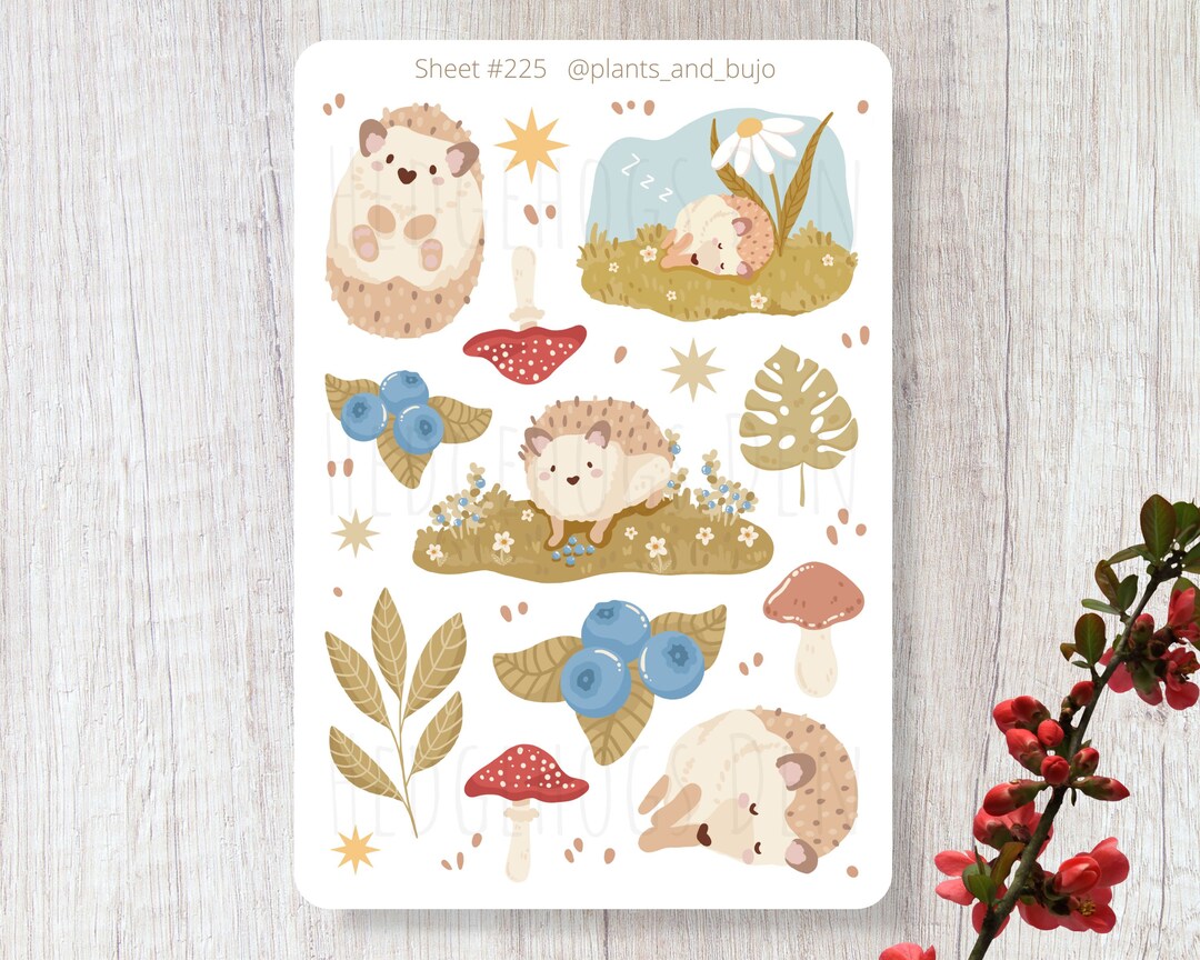 Hedgehog Stickers Cute Hedgehogs Sticker Sheet Garden Etsy