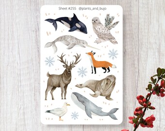 Watercolor Arctic Animal Stickers, Arctic Animals Sticker Sheet, Northern Sticker Sheet, Watercolor Animal Stickers