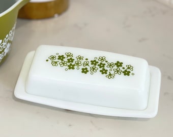 Vintage Pyrex Spring Blossom Green Crazy Daisy Butter Dish