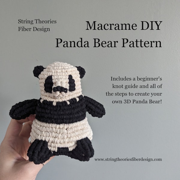 Patrón DIY Macramé 3D Instrucciones del Oso Panda, Tutorial de Macramé PDF, Aprenda el Diseño del Oso de Macramé, Cómo hacer Macramé, Guía de Nudos de Macramé