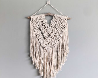 Boho Macrame wall Hangings, wall tapestry on driftwood, boho home decor, above couch wall hanging, dorm room art, medium size macrame