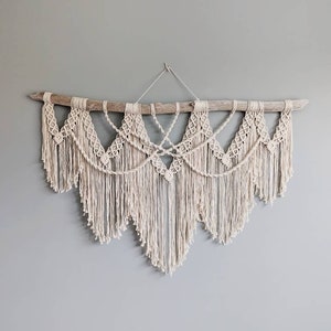 Macrame Statement Wall Hanging Tapestry, contemporary statement wall hanging, neutral textured home decor, above bed above couch art
