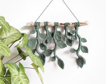 3D Macrame Wall Hanging, Vines and Leaves Tapestry on Driftwood