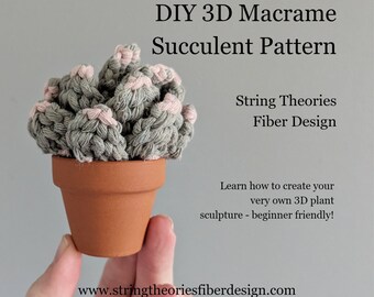DIY Pattern Macrame 3D Succulent Instructions, Macrame Tutorial PDF, Learn Macrame Plant Design, How to Macrame, Macrame Knot Guide
