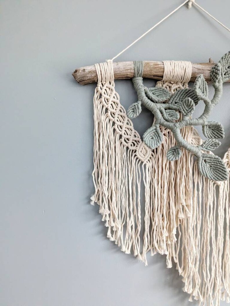 Macrame Wall Hanging With Sage Green Vines Sculpture Etsy