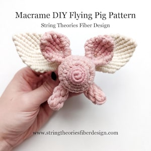 Instrucciones para hacer una escultura 3D de macramé con un cerdo volador, tutorial de macramé en PDF, diseño de macramé, cómo hacer macramé, guía de nudos de macramé