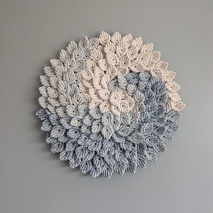 Macrame Contemporary Wave Petal Piece, Sculptural Macrame Wall Hanging, Ombre Blue decor, modern macrame art, botanically dyed macrame art