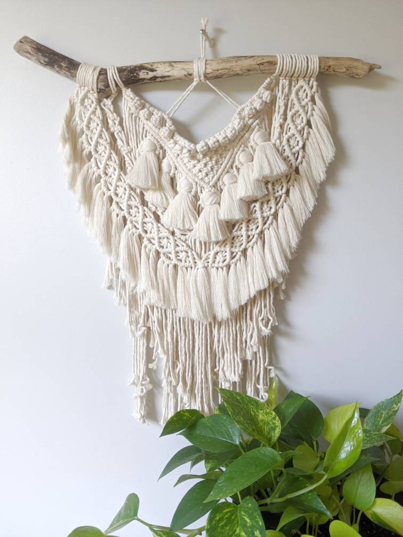 Macrame Tassel Sage Green Wall Hanging on Driftwood Etsy