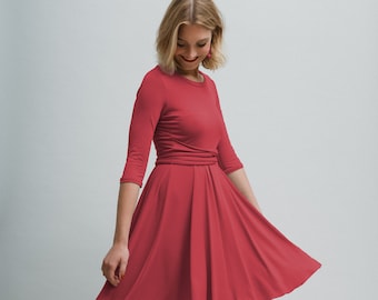 Robe jersey « Jade » jusqu’aux genoux en framboise