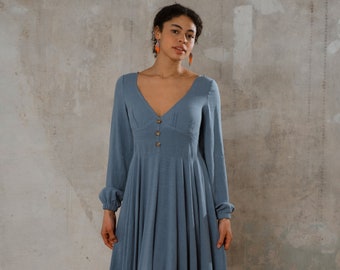 Linen-viscose dress "Viola" with V-neck