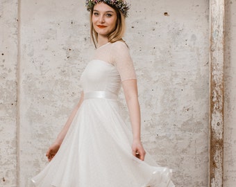 Robe de mariée « Dotty » short en tulle à pois en crème