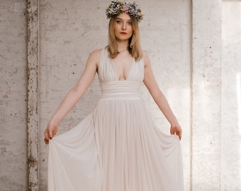 Boho wedding dress long "Cream" A-line