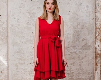 Crepè dress "Lady Danger" red with plate skirt