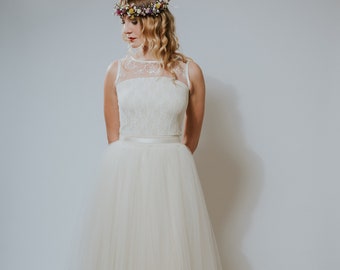 long boho wedding dress with tulle skirt "Snowdrop"