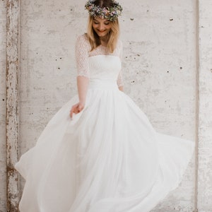 Boho wedding dress long Peonia A-line with raspberry lace image 6