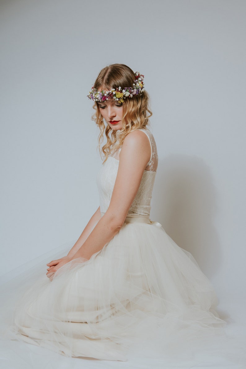 long boho wedding dress with tulle skirt Snowdrop image 4