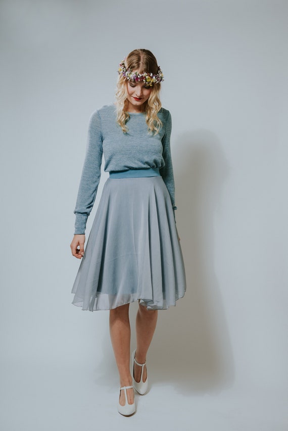 Chiffon Dress "cotton Candy Blue" Knitted Top Long Sleeve - Etsy