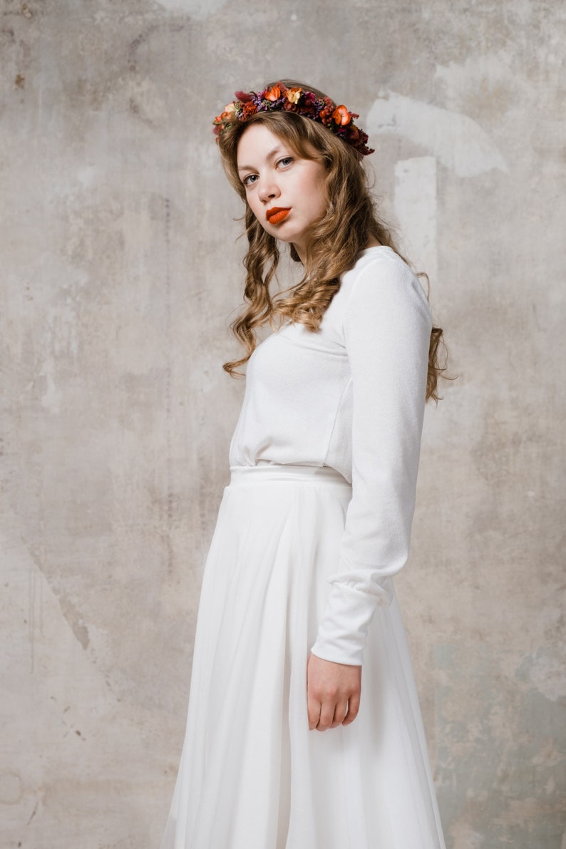 Winter wedding dress Clay short and loose with long sleeve image 6