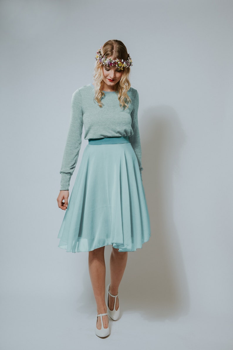 Chiffon dress Cotton candy mint knitted top long sleeve image 1