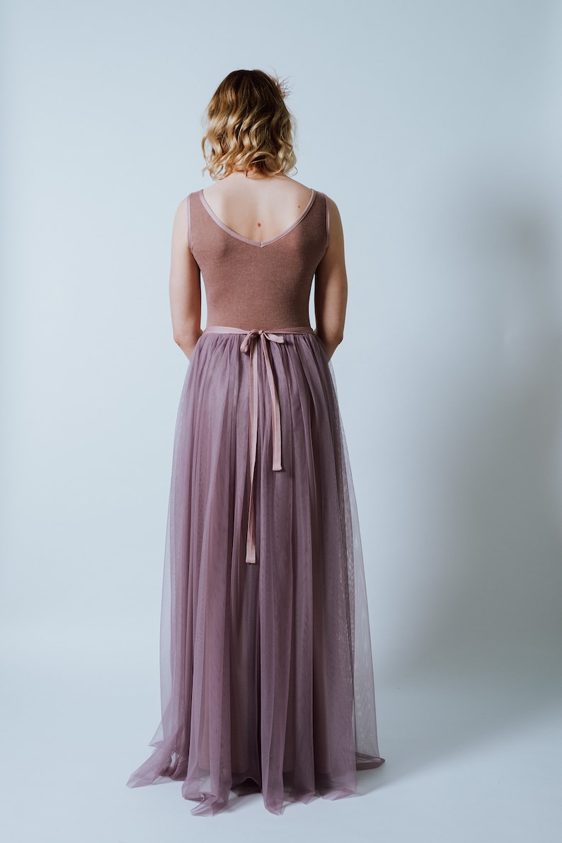 Tüllkleid Lavender lang A-Linie in Roseholz 画像 2