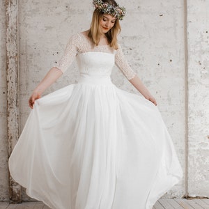 Boho wedding dress long Peonia A-line with raspberry lace image 5