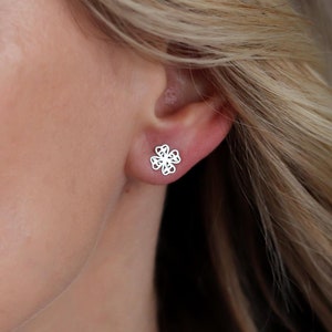 Sterling Silver Clover Earrings, Flower Stud Earrings, Dainty Studs Gift For Her, Lucky Four Leaf Clover for Sister, Daughter, Niece Jewelry
