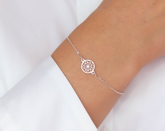 Silver Mandala Bracelets For Women, Boho Chic Dreamcatcher Gift For Her, Summer Jewellery, Minimalistic Bohemian Style Women's Jewellery