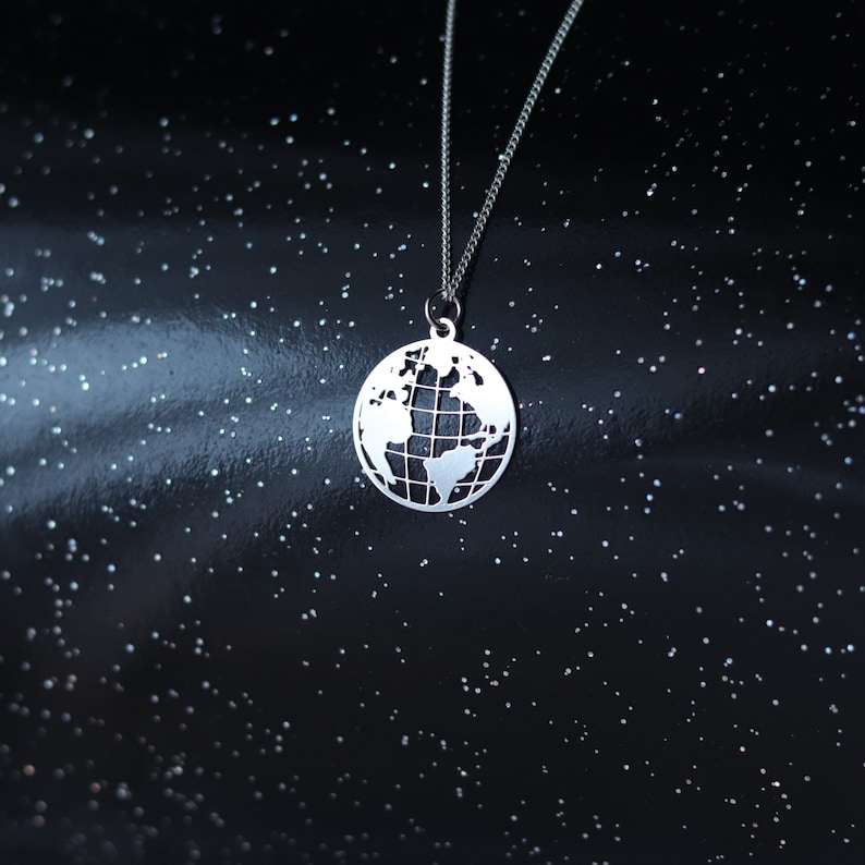 Globe Necklace in Sterling Silver Graduation Gift Travel Map