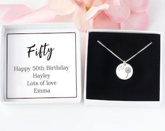 Cadeau 50e anniversaire pour femme, bijoux, cadeau personnalisé 50e anniversaire pour elle, collier pendentif