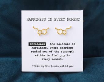 Science Serotonin Earrings, Jewellery for Women, Happiness Molecule Gift for Scientists, Medical Students, Minimalist Chemistry, DNA Studs