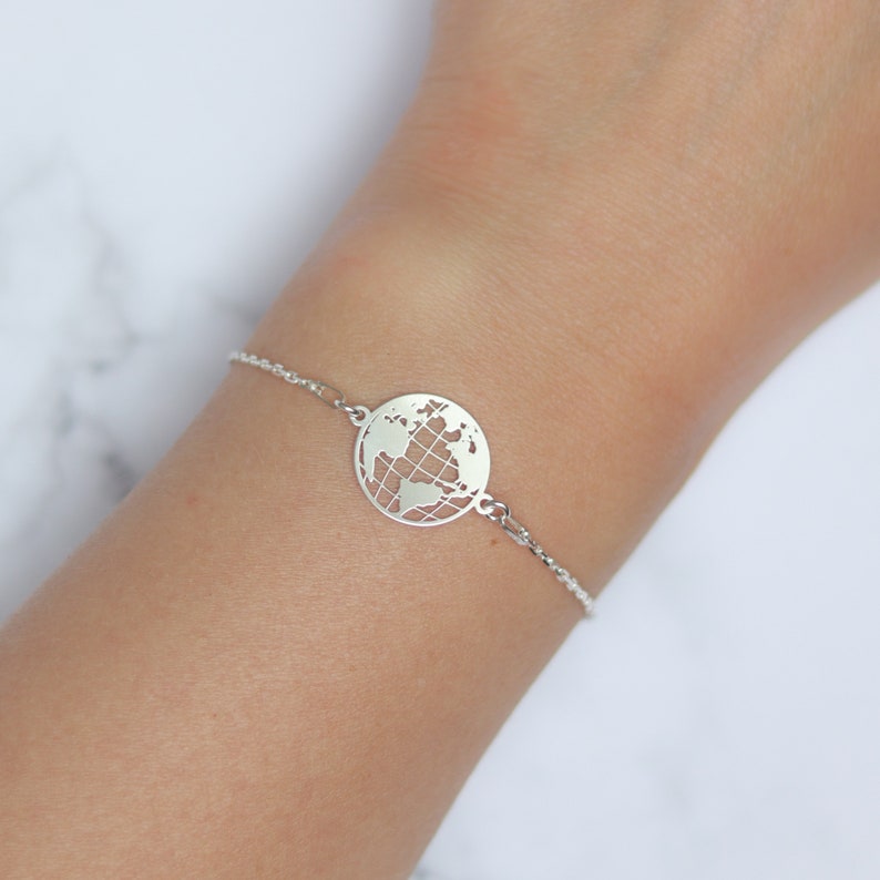 Globe Necklace in Sterling Silver Graduation Gift Travel Map