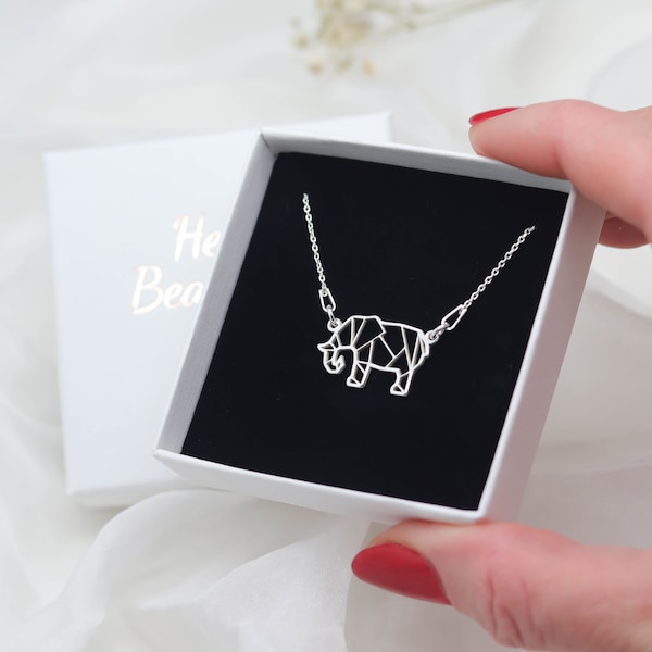 Cadeau collier éléphant pour femme en argent sterling - Pendentif animal géométrique