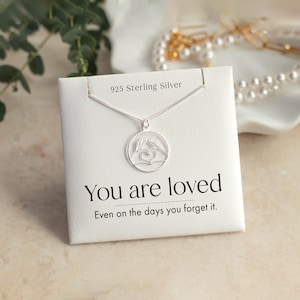 You Are Loved Necklace - 925 Sterling Silver Heart Hands Pendant - Meaningful Gift Jewellery