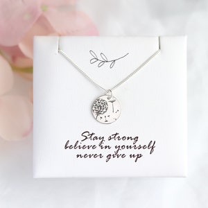 Collar de sanación de fuerza, apoyo para la salud mental, tarjeta positiva de guerrera inspiradora para ella, joyas de cuidado personal, caja de regalo de esperanza y fe