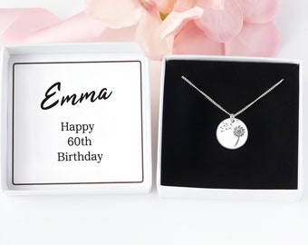 60th Happy Birthday Necklace Gift For Her, 60th Birthday Gift For Mum, 60th Jewellery Gift For Grandma, Aunt, Granny Gift, Personalised Gift