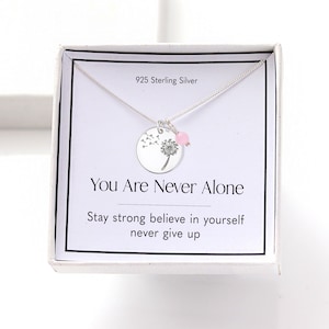 Collar de regalo con significado "Nunca estás solo" - Sigue luchando siempre - Apoyo contra el cáncer - Soy tan fuerte - Joyería guerrera de aliento
