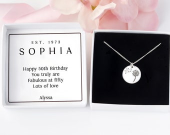 Idées cadeaux personnalisées pour 50e anniversaire pour elle, cadeaux pour 50e anniversaire de femme, collier en argent pour femme, cadeaux 50e anniversaire