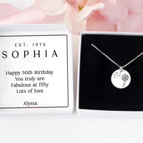 Personalised 50th Birthday Gifts Ideas For Her, Gifts For 50th Birthday Woman, Silver Necklace For Women, 50th Birthday Presents