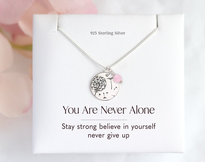 Strength Necklace - Empowerment Bravery Jewellery with Rose Quartz - Positive Affirmation & Hope Pendant - Emotional Support Gift for Her