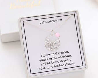 Wave Necklace with Self-Reminder Card, Empowerment Jewellery Gift for Women, Sister, Best Friend, Beachy Boho Necklace