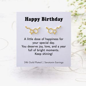 Serotonin Stud Earrings | 24k Gold Molecule Jewellery | Happy Birthday Gift for Her | Science Earrings | Minimalist Studs