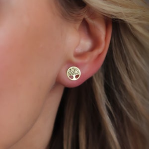 Tree of Life Earrings | Silver Family Tree Stud Earrings | Minimalist Bohemian Jewelry for Mum & Wife | Unbreakable Bond | Anniversary Gift