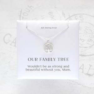 Colar Árvore Genealógica da Vida - Presente de Dia das Mães, Presente de Aniversário para Mãe, Pingente de Força e Raízes de Vínculo Familiar de Prata, Cartão de Agradecimento