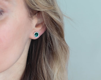Emerald Studs Earring, Birthstone Earrings, May Birthday Gifts For Her, Gemstone Earrings