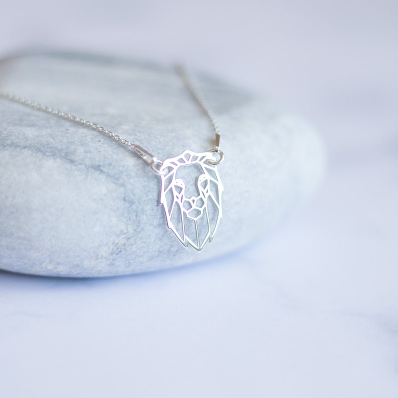 Silver Lion Necklace Origami 925 Sterling Animal Leo Zodiac Pendant Head Lover