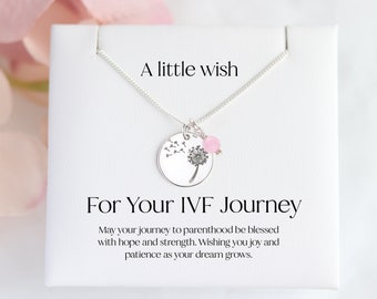 IVF Support Necklace - Silver Dandelion Pendant | Fertility Journey Good Luck Card | Encouragement IVF Gift for Friend - Pregnancy Wish