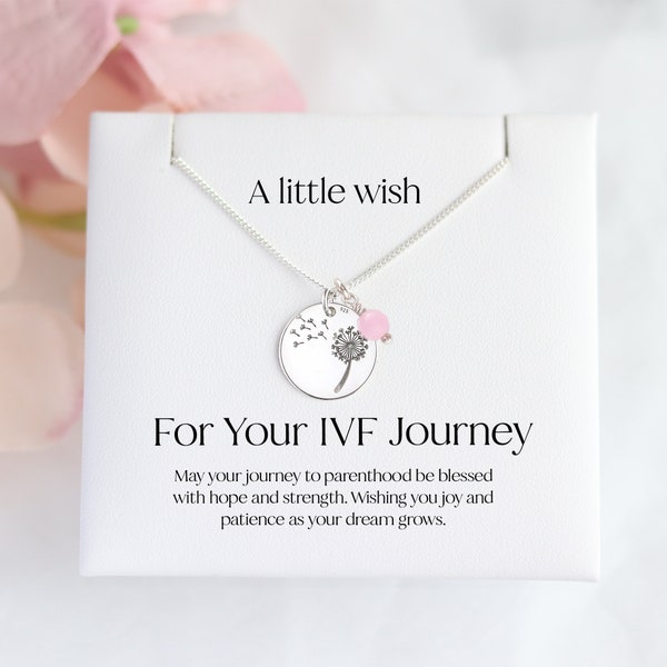 IVF Support Necklace - Silver Dandelion Pendant | Fertility Journey Good Luck Card | Encouragement IVF Gift for Friend - Pregnancy Wish