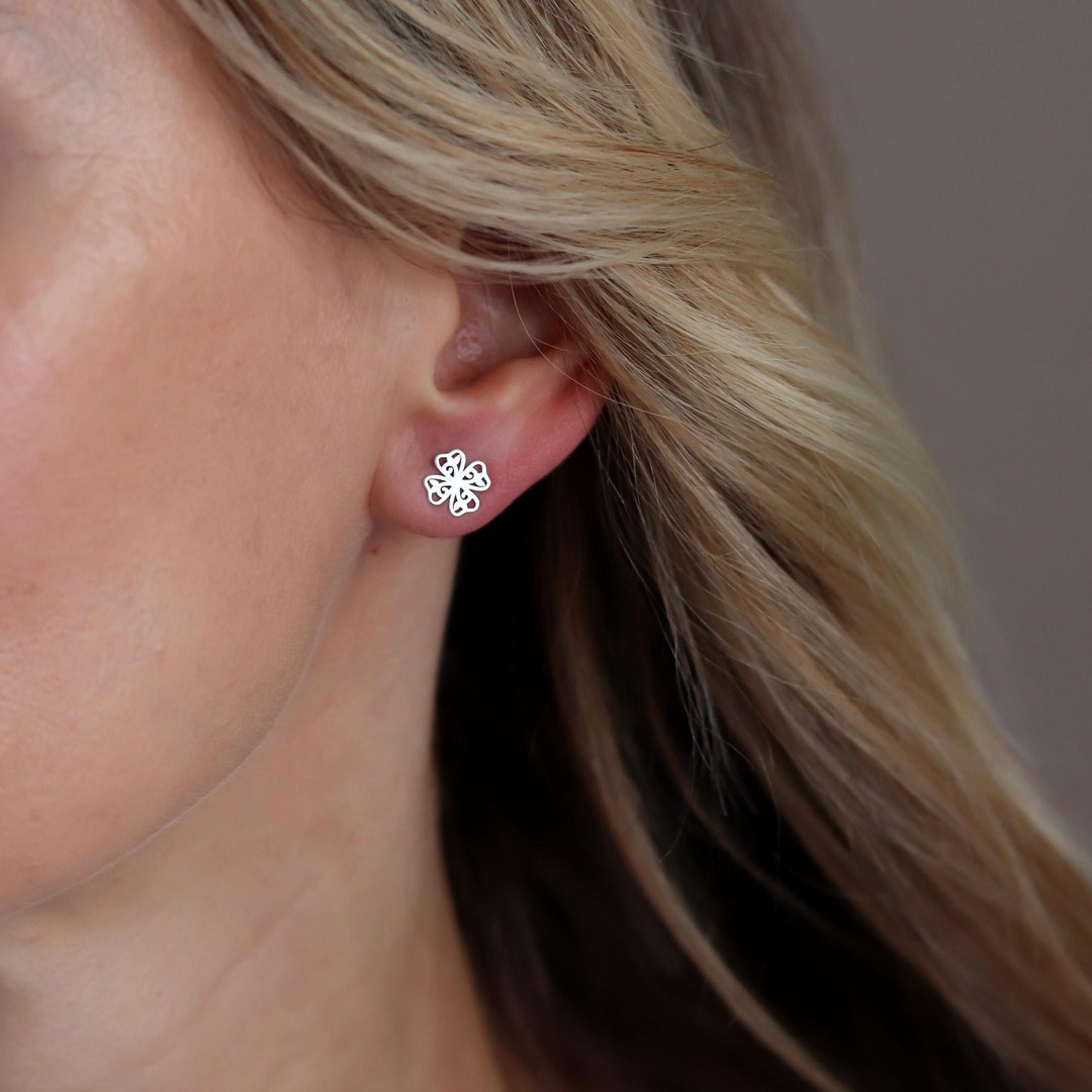 Sterling Silver Clover Earrings, Flower Stud Earrings