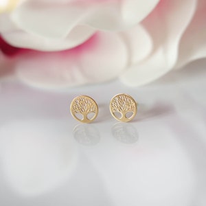 Baum des Lebens Ohrringe - Gold Ohrstecker für Frauen - Stammbaum Schmuck - 24k Gold Finish - Empfindliche Ohren freundlich - Perfektes Geschenk für Mama